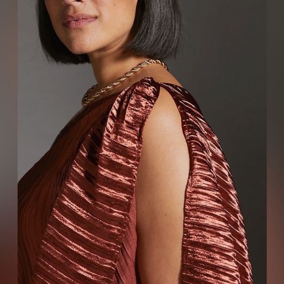 NWT ❤️GUAPA ❤️GORGEOUS❤️ANTHROPOLOGY ❤️One-Shoulder Midi Dress 14P Copper - Picture 6 of 14